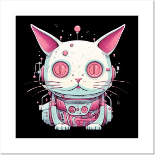 Futuristic Cyber Pink Cat Posters and Art